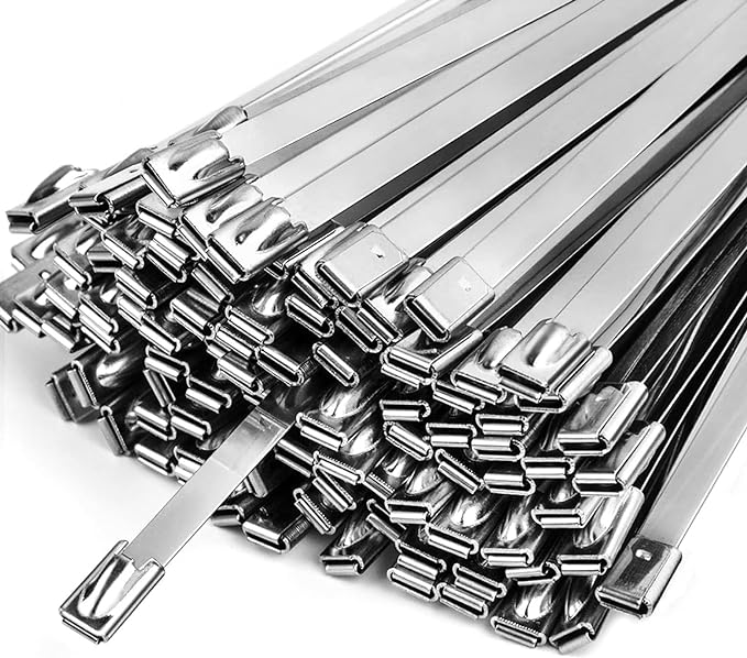 Metal Cable Ties-Suitable for Outdoor Chain, 100 Pcs 11.8 Inch,304 Stainless Steel Zip Ties
