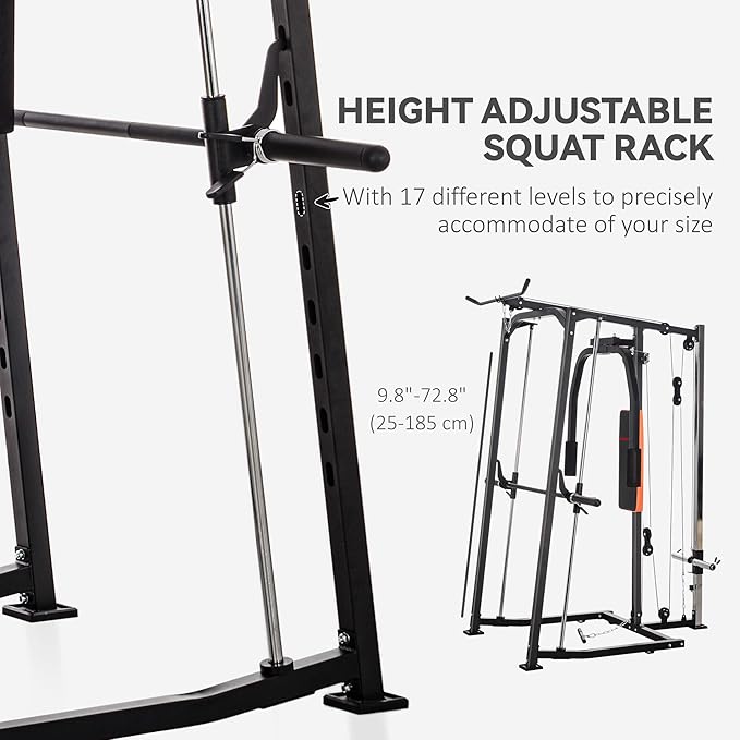 making it an essential part of your home training equipment. Gym Machine, 3 in 1 Smith Machine, Multi-Functional Power Cage with Dual Cable Pulley System