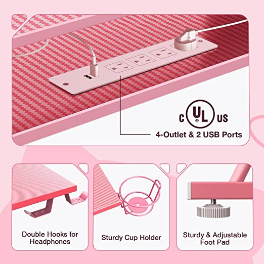 pink desk Carbon Fiber Surface with Monitor Stand