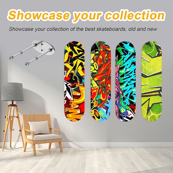 Deck Wall Mounts, Electroplated Iron Skateboard Hanger Skate Deck Display Wall Mount Rack with Two Screw Holes for Skate