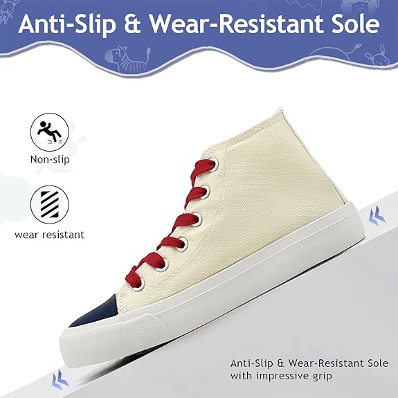 Classic lace-up design toddler canvas fashion shoe for girls with jeans, shorts, skirts, dresses, etc. The high top kids shoes suitable any occasion, any seasons, like school, walk, daily, parties, indoor and casual outdoor wearing.