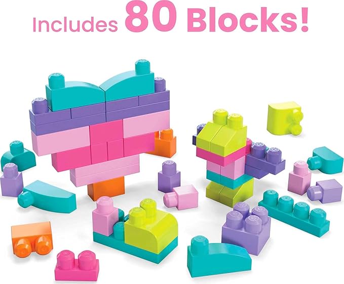 Build Them Up Big Building Bag is designed for little hands and growing minds, Builders Toddler Blocks Toys Set, Big Building Bag with 80 Pieces and Storage,