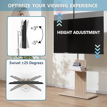 TV stand height ranges from 1258-1408mm, with a max 25-degree Swivel to match the height and angle of the sofa,  Swivel TV Mount for 45-70 inches Screens Home Office TV Stand with Storage