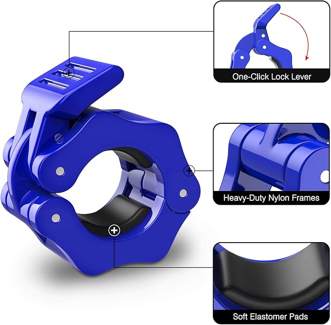 This 1 Inch collar has two rubber pads on both sides, and it can increase buffering effect and friction, Barbell Clamps Collars, Quick Release Pair of Locking 1 inch 25mm Professional Olympic Weight Locks Collar Barbell Clips Great for Workout