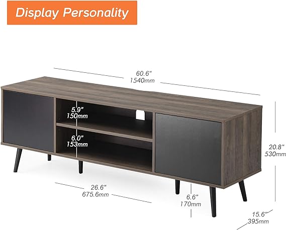 This Black/Brown tv console table will be a perfect spot to hold a TV in your living room and bedroom. TV Console Cabinet with Storage, Entertainment Center in Black & Brown for Living Room