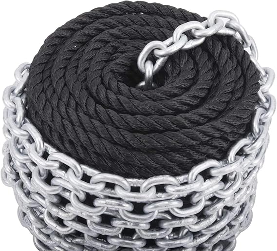 15 Feet Galvanized Chain for Boat Dock Line,  professionally spliced to 3 strand twisted nylon rope
