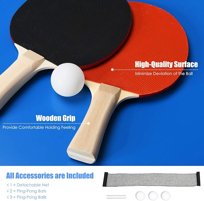 All accessories be placed in the table, and the table can be easily carried by 1 person with the built-in handle, Folding Ping Pong Table Game Set with Net , Portable Tennis Table, 100% Preassembled