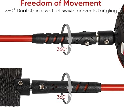 6mm Neoprene Ankle Cuff, 10ft Coiled SUP Paddle Leash for Longboards, Inflatable Paddleboard-strong enough to handle the longest and heaviest boards, which can be stretched up to 5 times the coiled length in use,