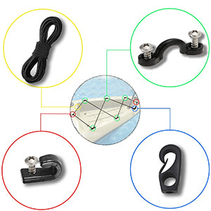Kayak deck bungee kit can secure your accessory on your kayaks boat etc,  Hooks and Bungee Cord Hook Screws & Rivets for Kayaks Canoes Boat