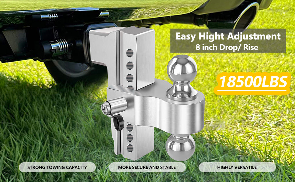 :Trailer hitch ball mount is designed using powder coated aircraft-grade aluminum. which grants long-lasting defense against rust, wear and corrosion  Fits 2.5 Inch Receiver,8-Inch Drop/Rise Drop Hitch, 2