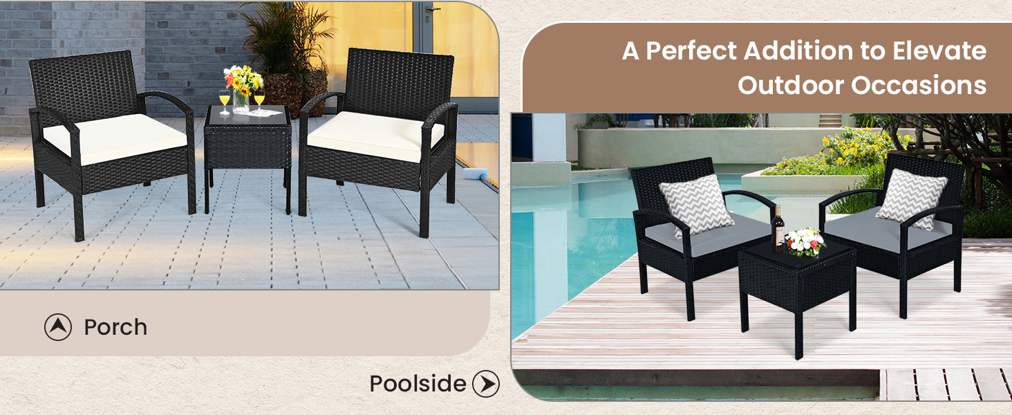 the patio set provides excellent durability and stability. The wear-resistant rattan material is not easy to fade for outdoor use with a long lifetime,Patio Furniture Set, Outdoor Rattan  Set with Cushions - Coffee Table,