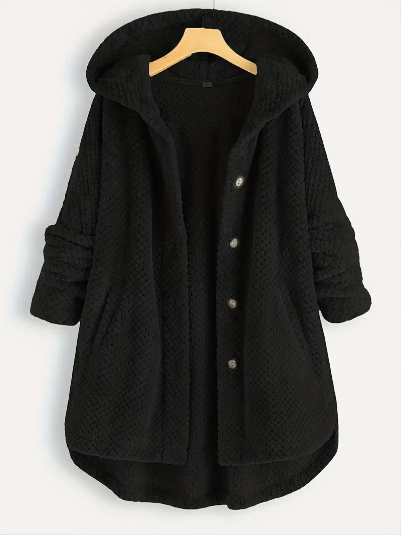 Winter Long Sleeve Solid Fuzzy Fleece Open Front Hooded Cardigans Jacket Coats Outerwear with Pocket