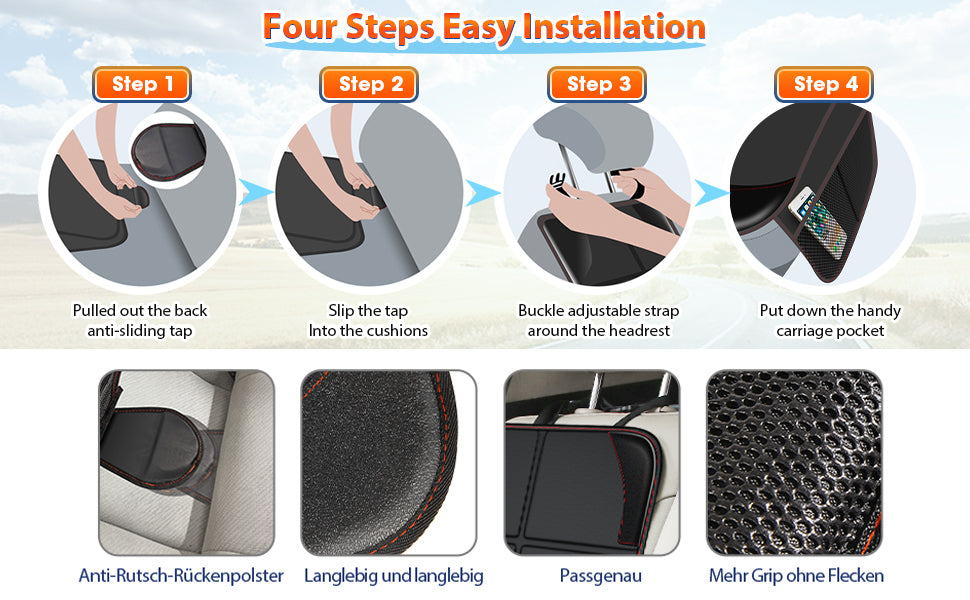 Large Waterproof Car Seat Protector This slits design leaves latch system access to accommodate anchor + seat belts. The cushion is durable and efficient to prevent indents, imprints and scratches from toys and pets’ paws on leather and cloth surface