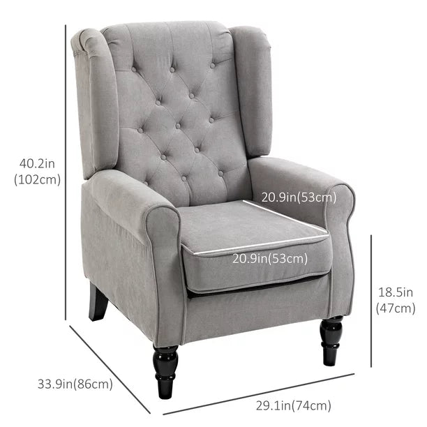 Button-Tufted Accent Chair with Wing Back Rounded Arms