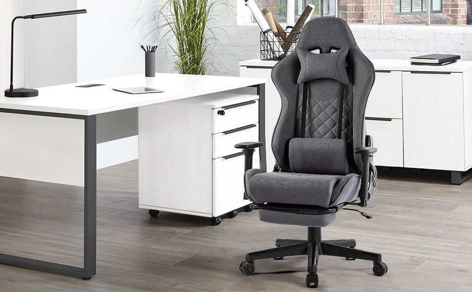 Gaming Chair with Massager Lumbar Support and Retractible Footrest, High Back Ergonomic Racing Style Computer Leather Executive Office Swivel Chairs Adjustable Armrests and Backrest