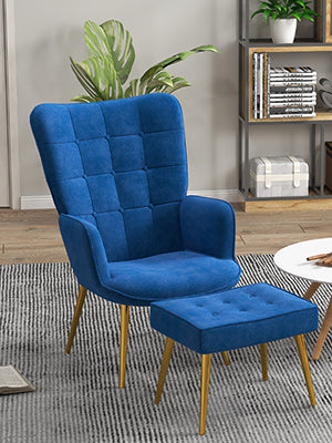 Metal Legs for Living Room, Bedroom, Accent Chair with Ottoma, Blue