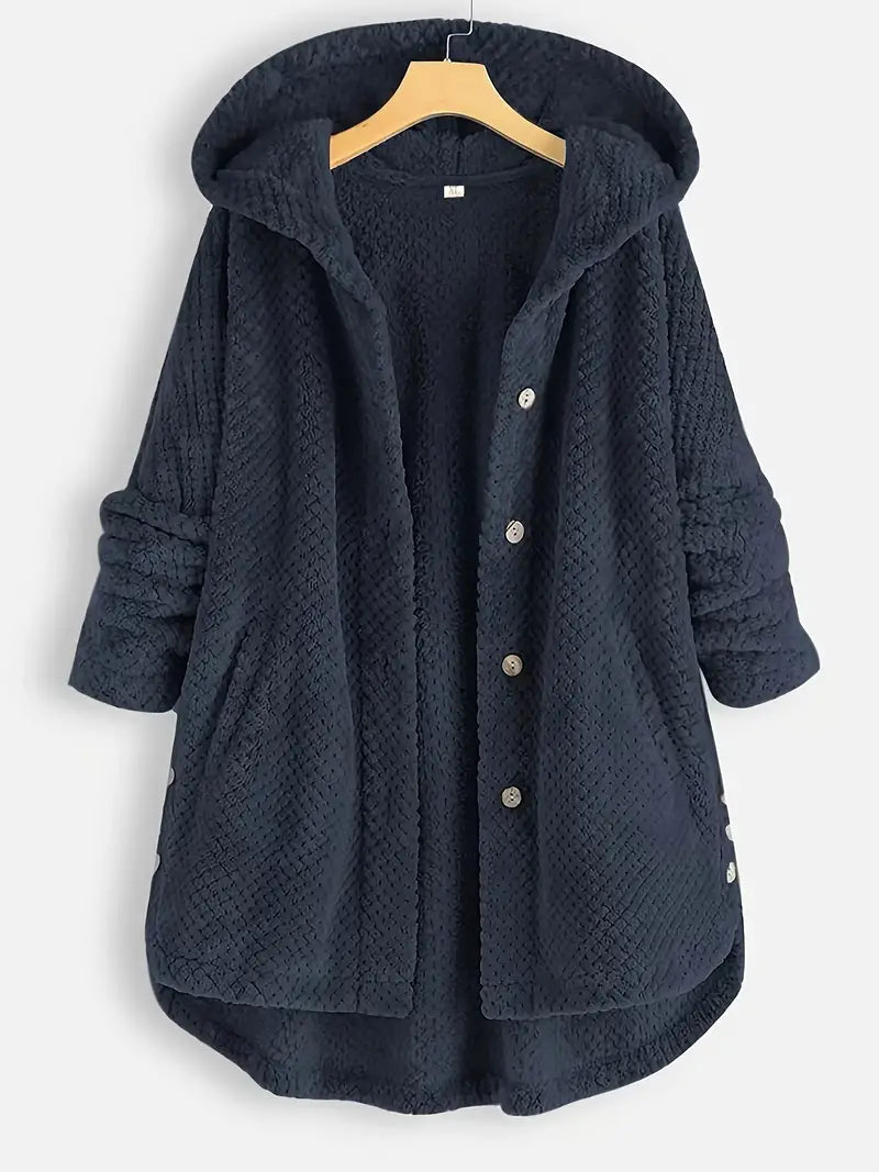 Winter Long Sleeve Solid Fuzzy Fleece Open Front Hooded Cardigans Jacket Coats Outerwear with Pocket