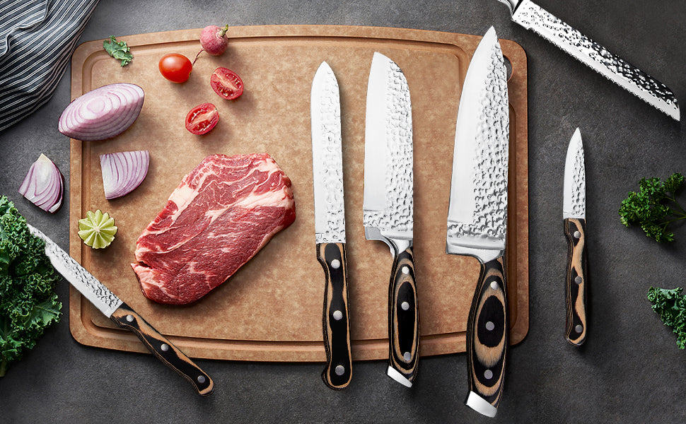 15 Pieces Kitchen Knife Set with Wooden Block, Non-Stick Coating Chef Knife Set with Knife Sharpener for Self Sharpening, German Stainless Steel