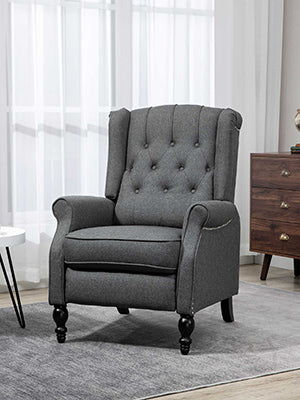 Button Tufted, Nail Head Trim, Footrest, Dark Grey,Fabric Recliner Chair for Living Room, Push Back Reclining Chair with Wingback