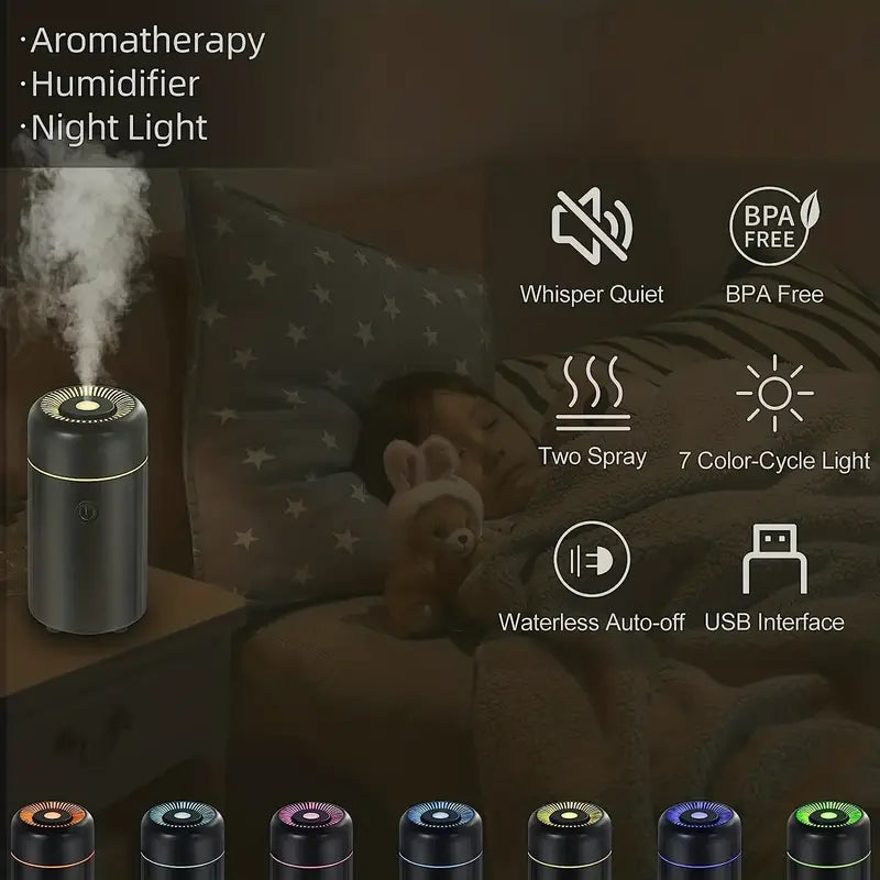 7Color Changing Light, Auto-off For Car, Home, USB Car Scent Air Humidifier Diffuser, Small Mini Aroma Diffuser,