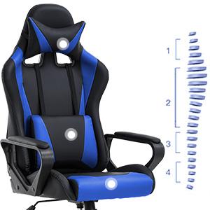 Gaming Chair with Footrest Massage Office Computer Chair Ergonomic Racing Leather Reclining Desk Chair with Lumbar Support and Adjustable Armrests