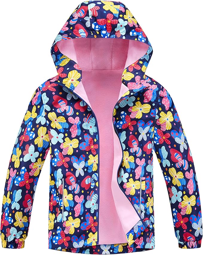 100% Polyester; Lining: Soft fleece for added warmth and comfort. Designed with a non-detachable storm hood and a smooth zipper closure with a chin guard,