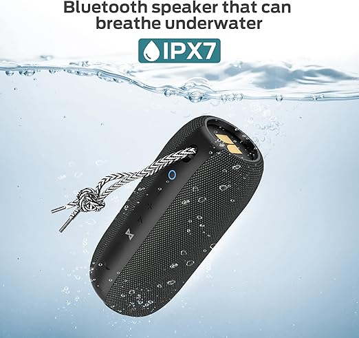 Upgrade 80W stereo surround sound immediately. realizing 360-degree true dual enhanced stereo sound,True Wireless Speaker,360° Stereo Sound Effect,IPX7 Waterproof Speaker, 32 Hour Playing Time