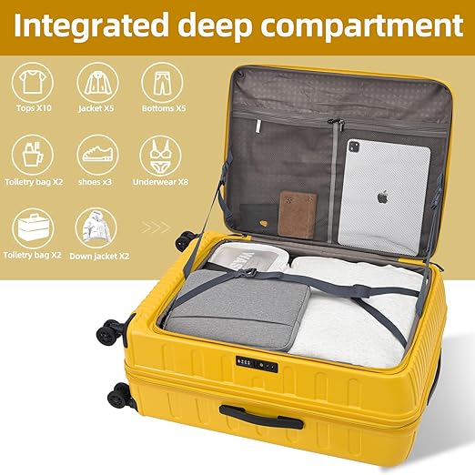 29 Inch Side Opening Checked Suitcase & 20 Inch Carry On Luggage with Front Pocket,