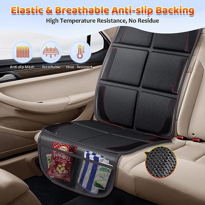 Large Waterproof Car Seat Protector This slits design leaves latch system access to accommodate anchor + seat belts. The cushion is durable and efficient to prevent indents, imprints and scratches from toys and pets’ paws on leather and cloth surface