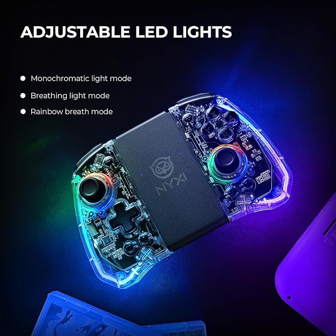 carefully contoured design and thoughtful button placement ensure maximum comfort and minimal fatigue, Hyperion switch controller with RGB Lights, Programmable, 6-Axis Gyro, Turbo & Vibration