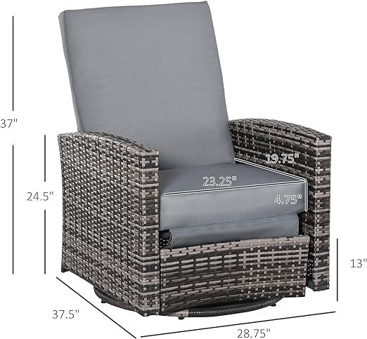 UV-resistant zippered cushion covers which are removable and easy to clean, Outdoor Wicker Lounge Chair with Footrest , Rattan Recliner Sofa with 360° Swivel