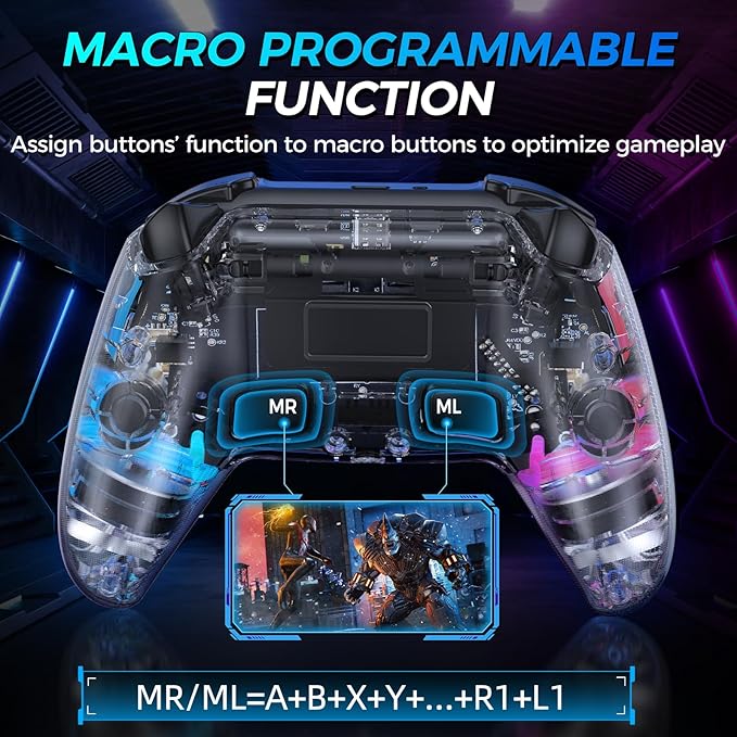 advanced Hall effect joysticks and triggers for exceptional accuracy and durability,  Joysticks and Triggers, Gamepad with 1000mAh Battery/RGB Light/Vibration/6-Axis Gyro/Multi Touch Pad/3.5mm Audio Jack