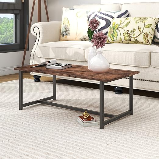 Coffee Table, Living Room Table, Metal Frame, Industrial Style, Rustic Brown and Black