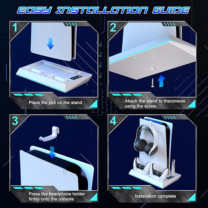 3 adjustable speed levels (low, medium, and high). PS5 Stand with PS5 Cooling Station and PS5 Charger Station for PlayStation 5 Accessories, PS5 Controller Charger Station with 3-Level Silent Cooling Fan,Media&Headset Holder,