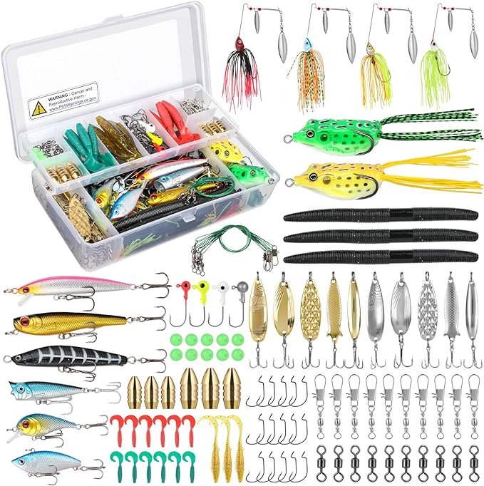 all accessories including fishing lures, hooks, Jig Head, Weights Sinker, Tackle Box and More Fishing Gear Lures Kit Set,