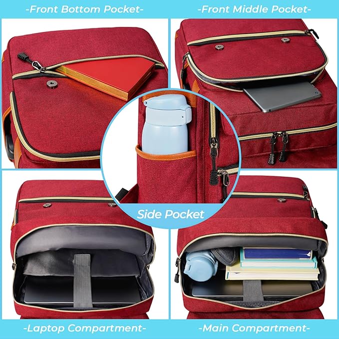 The vintage laptop bag weighs just 1.5 pounds, it effortlessly fits under airplane or bus seats. 15.6 inch Bookbag Casual Daypack with USB Charging Port for College Work , intage Laptop Backpack for Women Men
