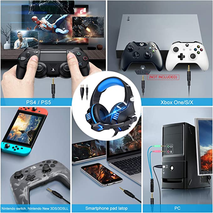Gaming Headphones,Microphone Volume Control RGB LED Light, for PC Laptop Mac Tablet Smart Phone