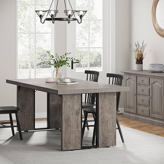 the dining table is sure to become an eye-catching addition to your home,Rustic Farmhouse Style Dinner Table, Rectangular Dining Table for sofa
