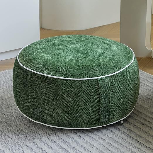 ,ottoman foot rest, foot stool, bean bag chair, extra seating, Stuffed Pouf Ottoman, 21x10 Inches Chenille Ottoman with Inflatable PVC Liner,