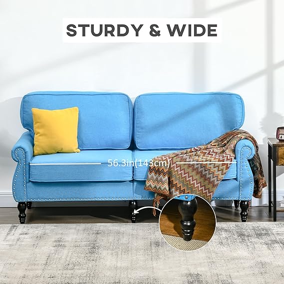 Eucalyptus wood frame of couch for bedroom for high stability and long durability,Sofa with Sponge Padding and Rubber Wood Leg, 2 Seater Nail Head Accent Loveseat for Living Room