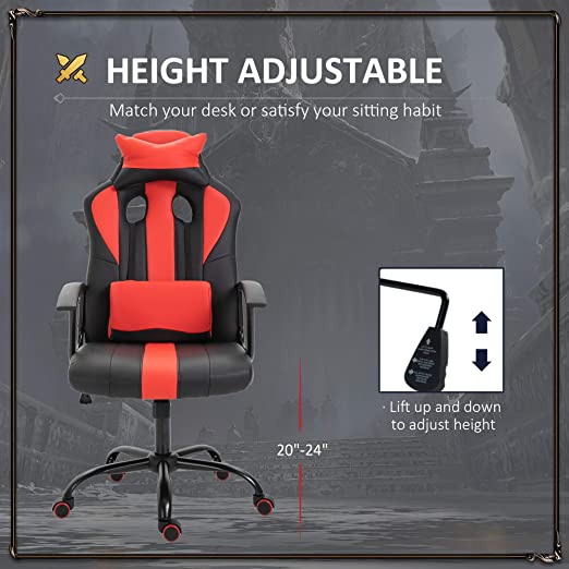 Gaming Chair with Footrest, Ergonomic Office Chair, Adjustable Swivel Leather Desk Chair, Reclining High Back Computer Chair with Lumbar Support and Headrest