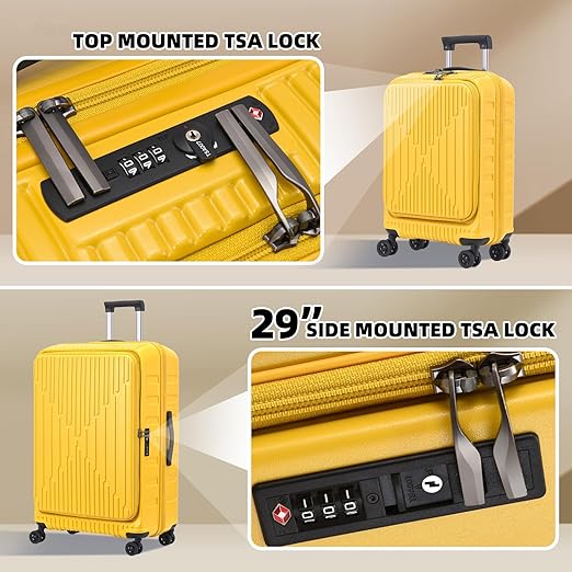 29 Inch Side Opening Checked Suitcase & 20 Inch Carry On Luggage with Front Pocket,