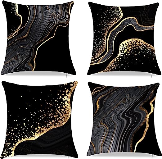 Cushion Covers Decorative Linen Pillow Cases for Sofa Couch 18x18 in / 45x45 cm, Gold Gray Decorative