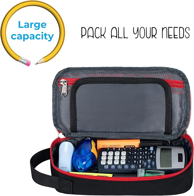 Dimension in 9.44 x 4.72 x 2.36 inches, this pencil case with roomy space easily fits long pencils and items such as markers, graphing calculators,   Pen Pouch with Big Capacity, Minimalist Portable Stationery Bag with Handle for Office Organizer