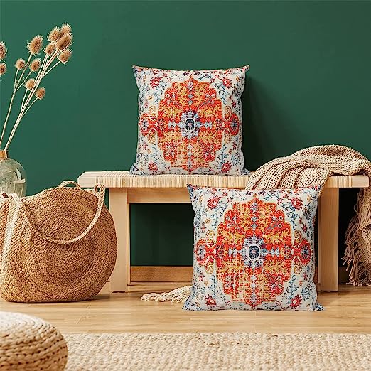 Pillow Covers 18x18, Sofa Throw Pillow Covers, Decorative Outdoor Linen Pillow Covers Set of 4 for Couch Sofa Bed and Car 18x18 Inch 45x45 cm