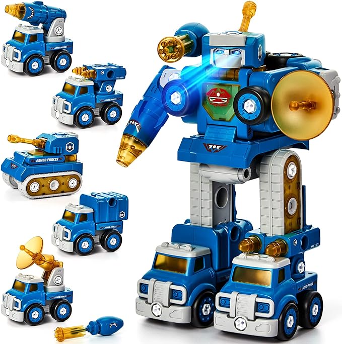 Press the top button on the robot's head to activate flashing lights and fun sounds, Take Apart Robot Toys STEM Toys for Kids 6-8, Kids Toys for 5 6 Year Old Boys Girls,