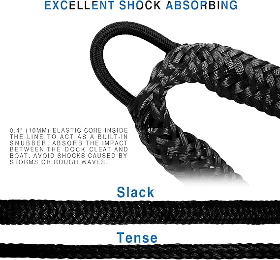 protect the boat from chafing. Boat bungee absorbs shock to boats and docks, 2 Pack (6ft & 6ft) Bungee Dock Line Mooring Rope