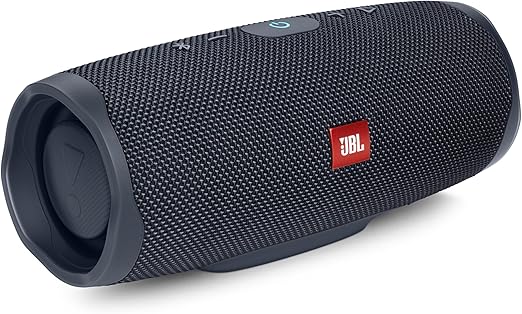 The JBL Charge Essential 2 features a racetrack-shaped driver,  Portable Waterproof Bluetooth Speaker with Powerbank - Gun Metal