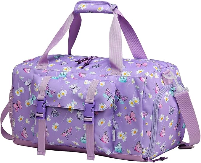 breathable construction, this sports bag won't burden your child, Overnight Duffel Bags,Kasqo Girls Travel Bag Water Resistant Sports Gym Bag for Teens Sleepover Bag School Weekender Carry On