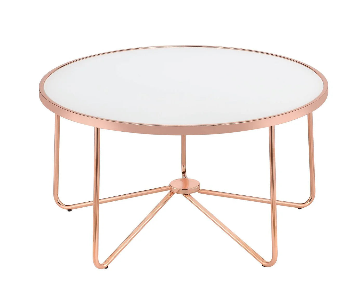 glass and unique retro inspired rose gold metal base, Glass Coffee Table